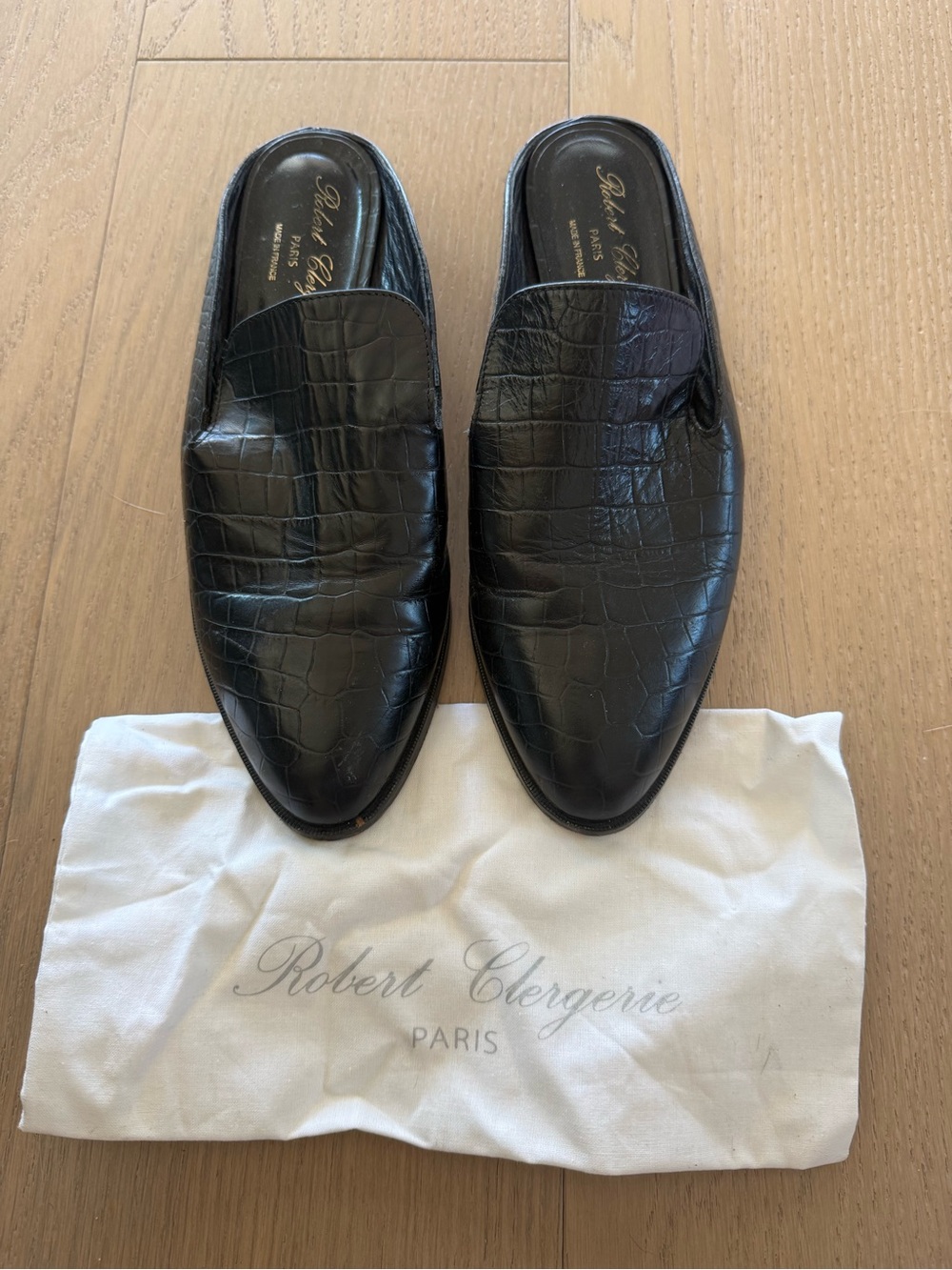 Robert Clergerie Black Croc-Embossed Leather Slip-On Loafers